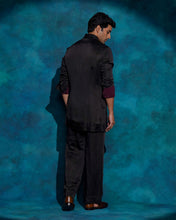 Load image into Gallery viewer, Black hand embroidered open bandhgala set
