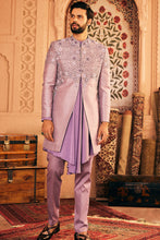 Load image into Gallery viewer, Lilac Embroidered Raw Silk Indowestern Set
