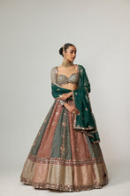 Load image into Gallery viewer, CRANBERRY FLOWER LINEAR LEEHNGA WITH FULL SLEEVE BLOUSE.
