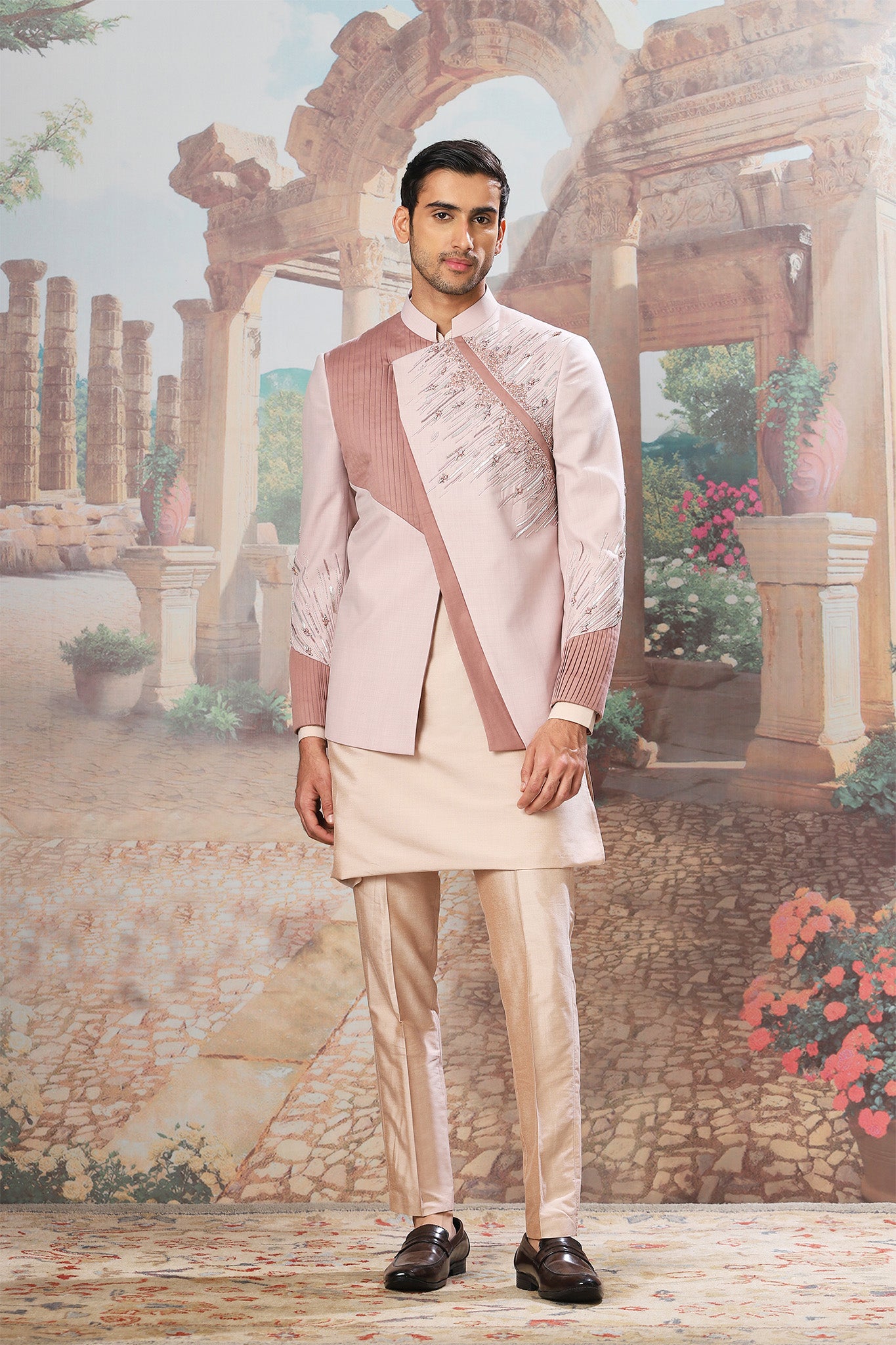 Lilac Seraphic Asymmetric Embroidered Bandhgala Set