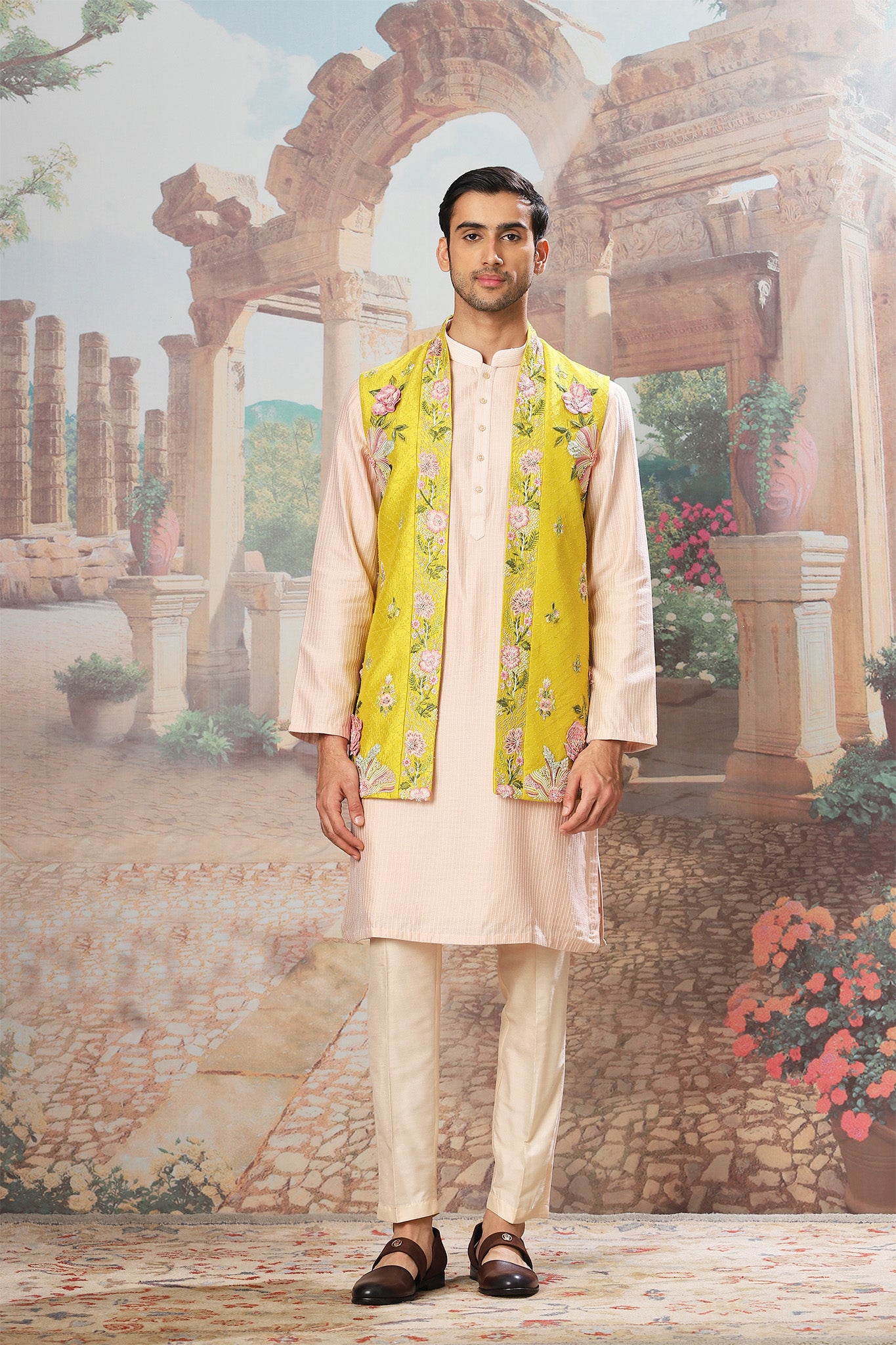 Sunlit Garden Embroidered Kurta Bundi Set