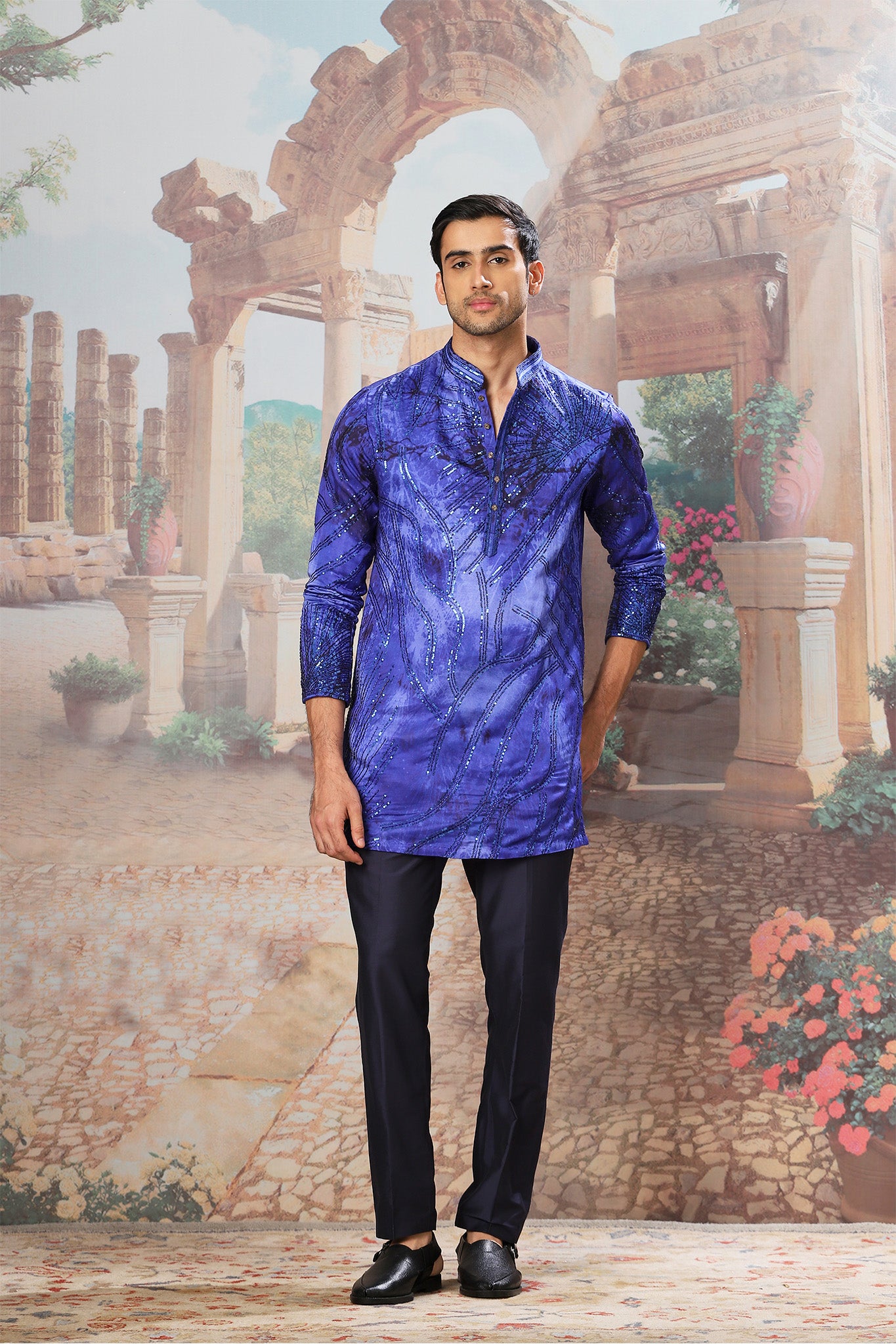 Indigo Gleam Sequin Embroidered Print Kurta Set