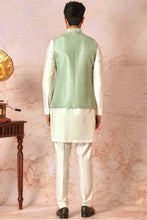 Load image into Gallery viewer, Heritage Mint Green Bundi Set with Cream Cotton silk Kurta
