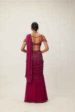 Load image into Gallery viewer, Ruby Red Pre Draped Crystal Embellished Saree Set
