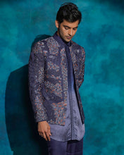 Load image into Gallery viewer, Oceanic Purple hand embroidered short jacket set
