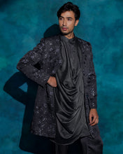 Load image into Gallery viewer, Charcoal Gray hand embroidered contemporary jacket set

