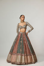 Load image into Gallery viewer, CRANBERRY FLOWER LINEAR LEEHNGA WITH FULL SLEEVE BLOUSE.
