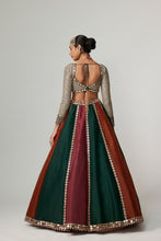 Load image into Gallery viewer, CRANBERRY MULTICOLOR LINEAR LEHENGA WITH SWEETHEART FULL SLEEVE BLOUSE.
