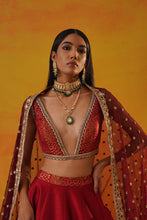 Load image into Gallery viewer, Maroon tafta silk lehenga choli set
