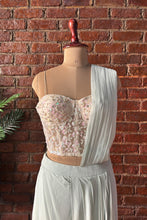 Load image into Gallery viewer, Ivory sequin work corset and Mint Green draped saree
