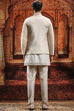 Load image into Gallery viewer, Beige Velvet Bandhgala with Asymmetrical Kurta
