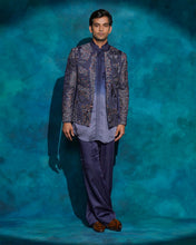 Load image into Gallery viewer, Oceanic Purple hand embroidered short jacket set
