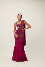 Load image into Gallery viewer, Ruby Red Pre Draped Crystal Embellished Saree Set
