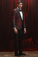 Load image into Gallery viewer, Red and Black Jaquard Patchwork Tuxedo
