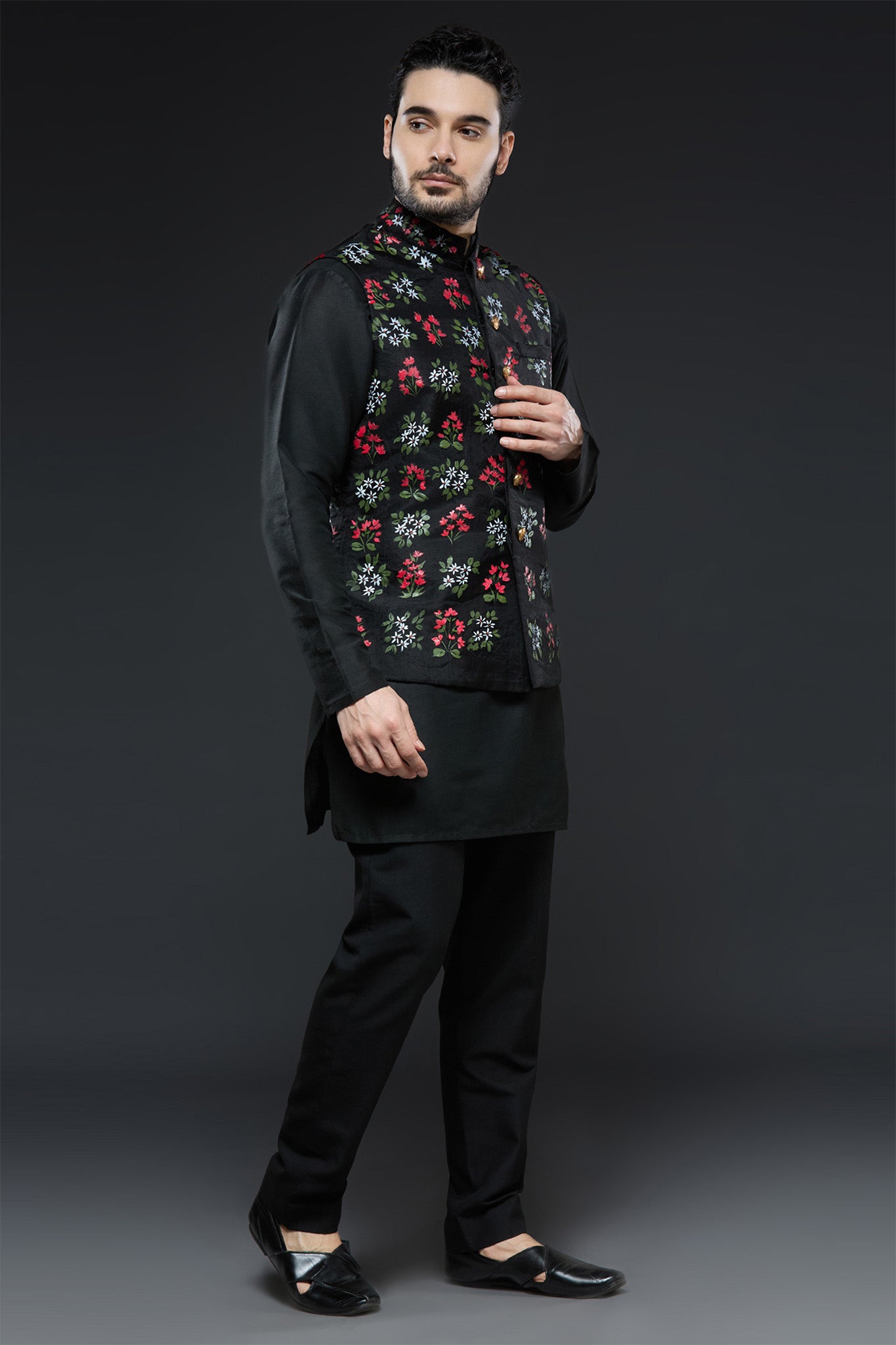 Black Handpainted Vest Set