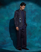 Load image into Gallery viewer, Midnight Blue hand embroidered concept blazer set
