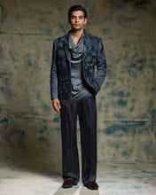 Load image into Gallery viewer, Charcoal Blue hand embroidered short jacket set
