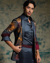 Load image into Gallery viewer, Charcoal Blue Hand painted concept blazer set
