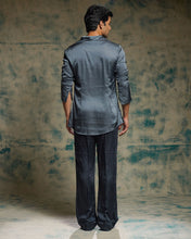 Load image into Gallery viewer, Charcoal Blue hand embroidered short jacket set
