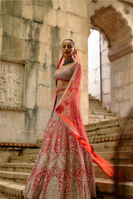 Load image into Gallery viewer, Silver Work Red Lehenga Set
