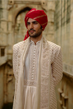 Load image into Gallery viewer, Cream Sherwani Jacket With Choga And Churidar Set
