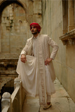 Load image into Gallery viewer, Cream Sherwani Jacket With Choga And Churidar Set
