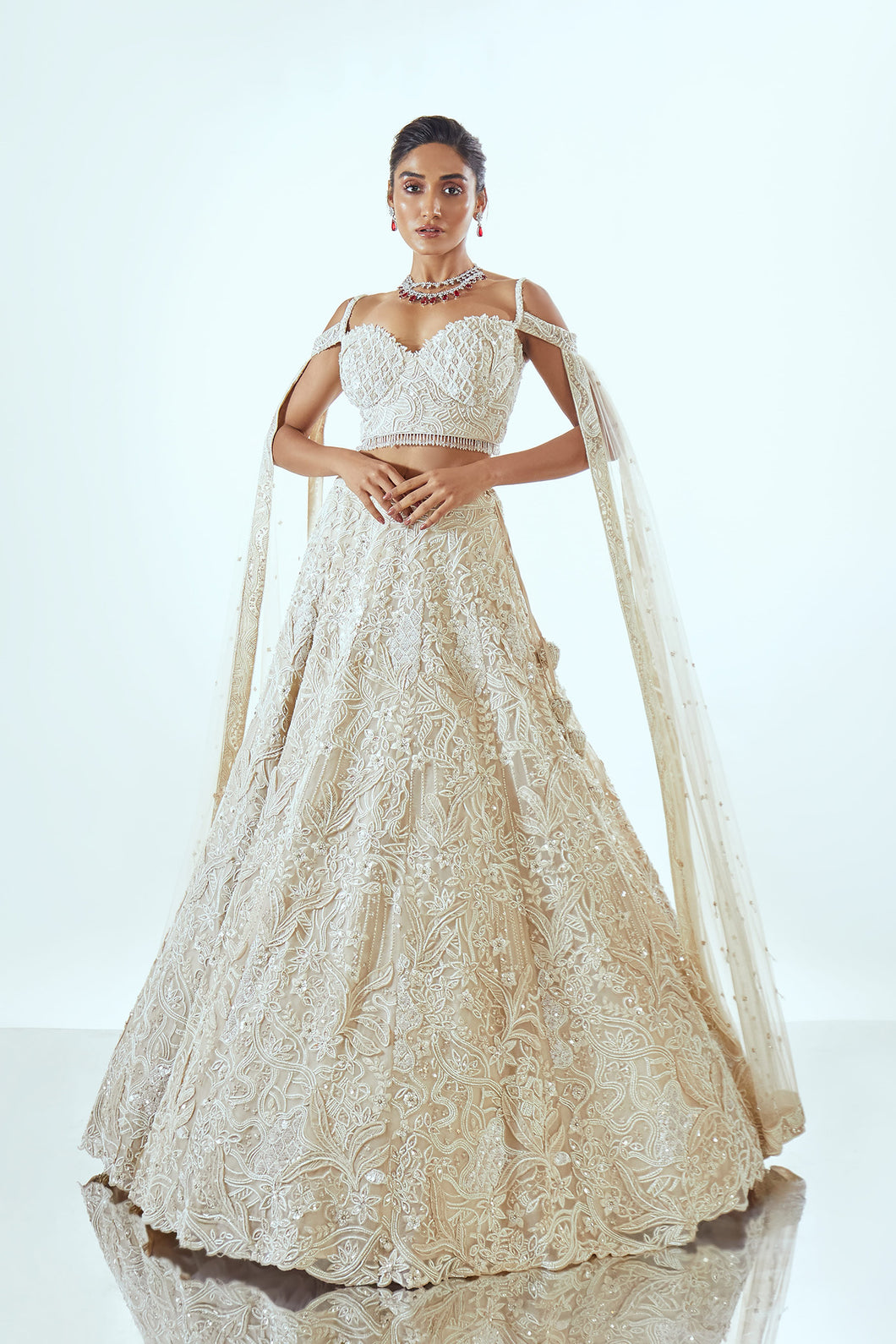 MUKTI BEIGE - MUKTI ORGANZA LEHENGA SET