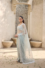 Load image into Gallery viewer, Sky Blue Organza Sequins, Embroidery Square Neck Hand Pre-draped Saree Set
