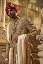 Load image into Gallery viewer, Gold Dupion Silk Sherwani Set
