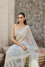 Load image into Gallery viewer, Sky Blue Organza Sequins, Embroidery Square Neck Hand Pre-draped Saree Set
