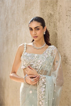 Load image into Gallery viewer, Sky Blue Organza Sequins, Embroidery Square Neck Hand Pre-draped Saree Set
