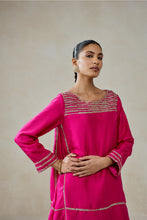 Load image into Gallery viewer, Fuschia Embroidered Kurta With Aqua Patola Silk Salwar Set
