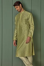 Load image into Gallery viewer, Olive Allure Olive Green Chanderi Kurta with All Over Resham Motifs
