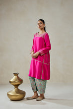 Load image into Gallery viewer, Fuschia Embroidered Kurta With Aqua Patola Silk Salwar Set
