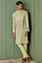 Load image into Gallery viewer, Olive Elegance Tussar Silk Kurta with Resham Embroidery in Gold Floral and All Over Embroidery
