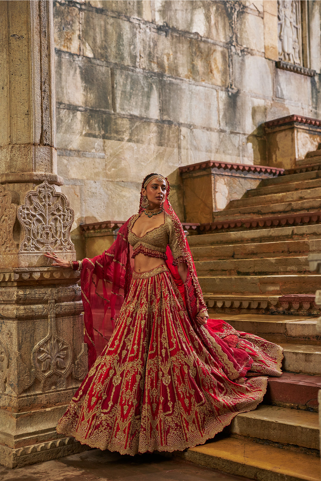 Red Maroon Raw Silk Lehenga Set