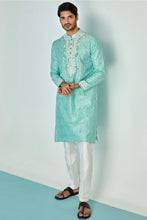 Load image into Gallery viewer, Sky Blue Symphony Chanderi Silk Kurta with Resham Embroidery, Sequins, Mirror, Dori, and Lurex

