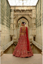 Load image into Gallery viewer, Red Raw Silk Multi-Resham Embroidery Lehenga Set
