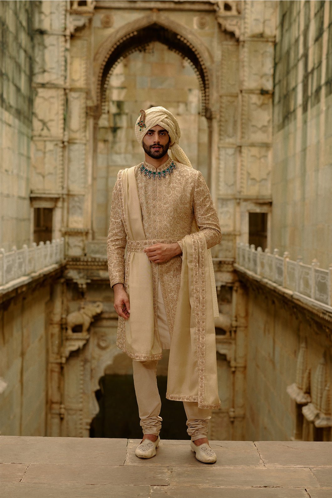 Gold Woven Banarasi Sherwani Set
