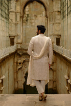 Load image into Gallery viewer, Beige Geometric Embroidered Raw Silk Sherwani Set
