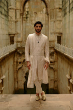 Load image into Gallery viewer, Beige Geometric Embroidered Raw Silk Sherwani Set
