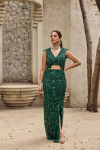 Load image into Gallery viewer, Deep shimmering green cut work gown
