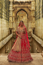 Load image into Gallery viewer, Red Raw Silk Lehenga And Gold Choli Set
