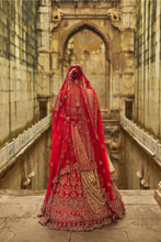 Load image into Gallery viewer, Red Raw Silk Lehenga And Gold Choli Set
