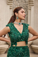 Load image into Gallery viewer, Deep shimmering green cut work gown
