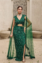 Load image into Gallery viewer, Deep shimmering green cut work gown

