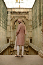 Load image into Gallery viewer, Pink Salmon Matka Sherwani With Beige Kurta Churidar Set
