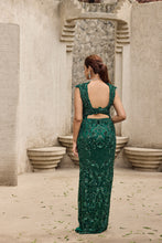 Load image into Gallery viewer, Deep shimmering green cut work gown
