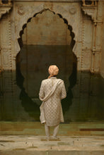 Load image into Gallery viewer, Ivory Tafetta Silk Dabka Jaal Sherwani Set
