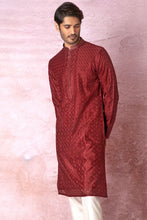 Load image into Gallery viewer, Majestic Maroon Chanderi Silk Kurta with All Over Resham Embroidery and Lurex
